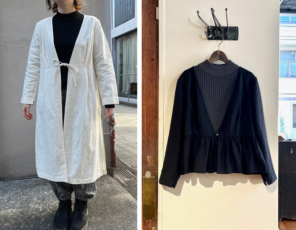 左：タックのロング羽織　右：ペプラムジャケット 　どちらかのデザインを選んで製作します