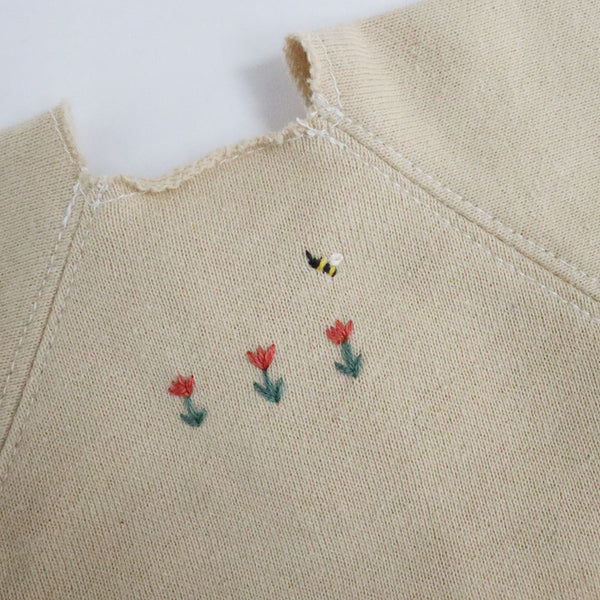 みつばちとお花の刺繡をします